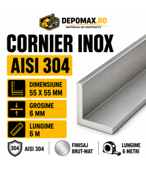 Cornier inox AISI 304, 55 x 55 x 6 mm, 6 metri